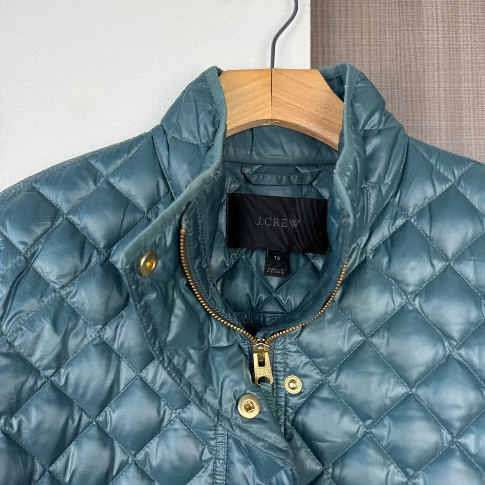 J. Crew Teal Shiny Quilted‎ Down Field Jacket